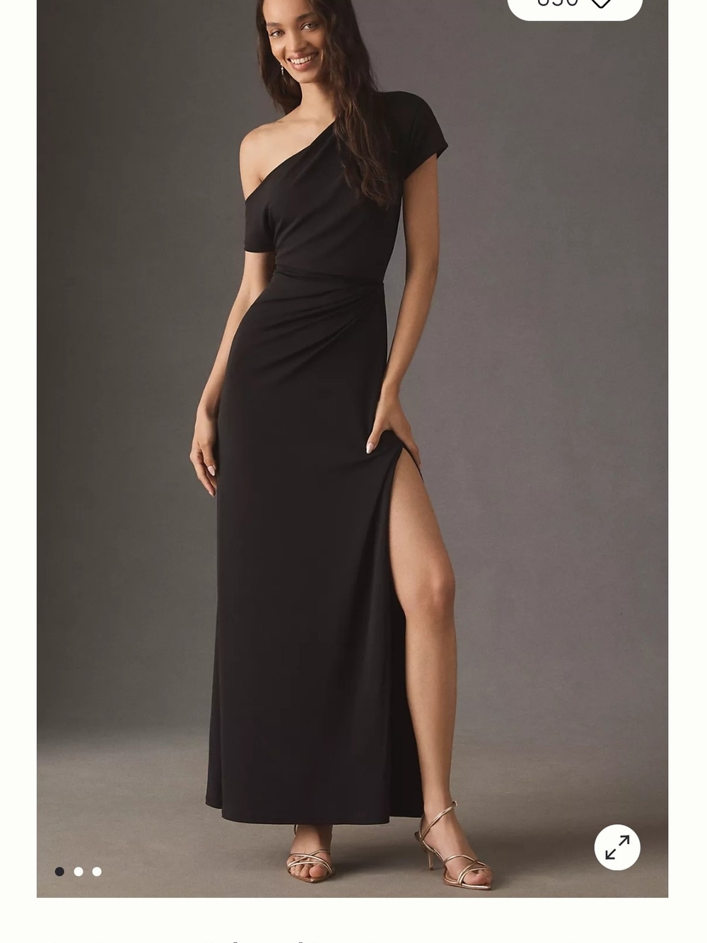 BHLDN One-Shoulder Black Evening Gown with Side Slit